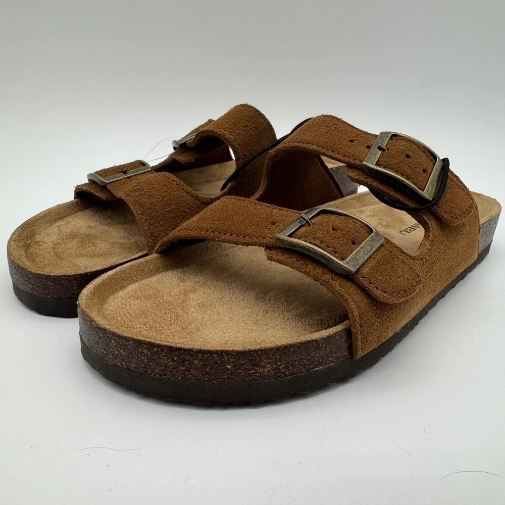 Khombu Asheville Brown Suede Double Buckle Slide Sandals Women's Size 8 NEW